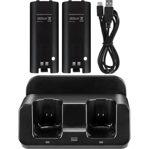 3 in 1 Remote Controller Dual Charging Dock Station + 2x 2800mAh Battery Pack for Nintendo Wii gamepad charger with LED light
