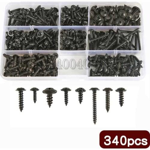 340pcs Black Carbon Steel Pan Head Tapping Screw M3M4M3.5M4.8 Self Tapping Assortment Kit Cross Head PWA Self Tapping Screw Set