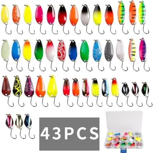 43pcs/12pcs New Fishing Spoon Lure Set Metal Baits Trout New Fishing Trout Char Perch With Tackle Box Sequins New Fishing Lure