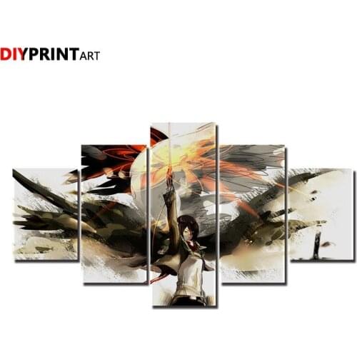 Mikasa Attack on Titan 5 Panel Modern Wall Art Paintings Wall Decorations Living Room Paintings A1714