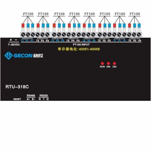 8-channel PT100 high-precision industrial-grade temperature acquisition controller, Modbus RS485 RS232 dual serial ports