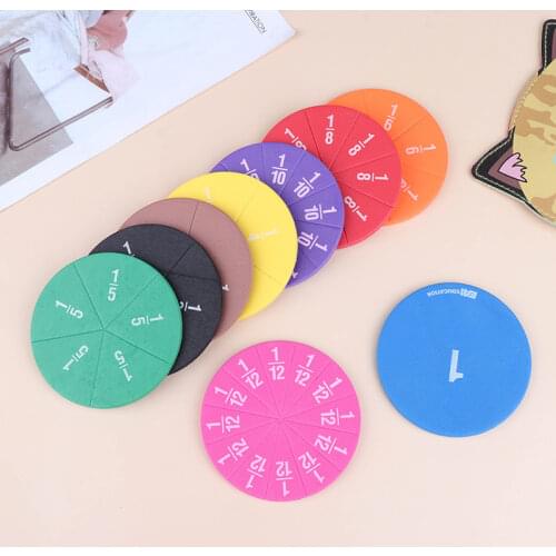 9pcs/12Pcs Early Education Learning Counting Math Toy Round Rainbow Magnetic Fraction Tiles