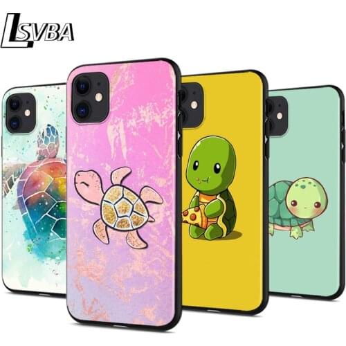 Cute Turtle Tortoise Ocean For iPhone 12 11 XS Pro Max Mini XR X 8 7 6 6S Plus 5 SE 2020 Black Cover Phone Case