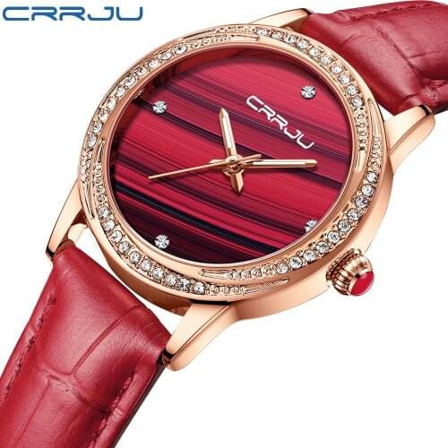 CRRJU 2021 Watches for Ladies Casual Quartz Leather Strap Clock Charming Wrist Beautiful Pink Female Wristwatches