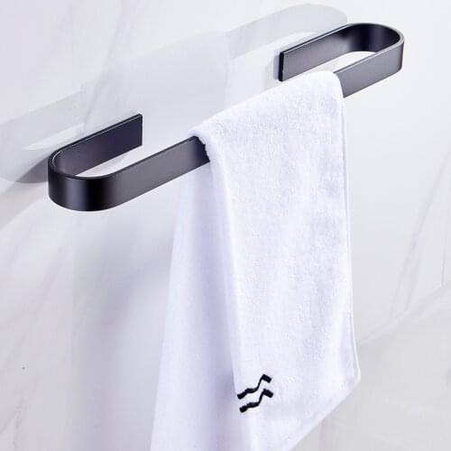 Bathroom Towel Holder Kitchen Organizer Towels Rack Hanger Black Silver Aluminum Wall Hanging Towel Bar Kitchen Storage Shelf