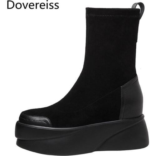 Dovereiss Fashion Womens Shoes Winter new sexy suede Pure color Elegant Round toe Waterproof flats Short boots Concise 34-40