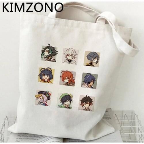 Genshin Impact shopping bag eco shopper recycle bag canvas cotton grocery bag woven string shoping ecobag grab
