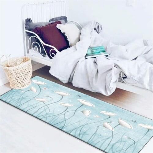 Nordic Elegant Light Blue Floral Girls Bedroom Rug Long Bedside Mat Kitchen Rugs Non-slip Washable Bathroom Floor Mats Doormats