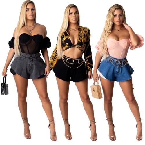 European and American womens summer fashion temperament commuter loose wash stretch mom denim shorts