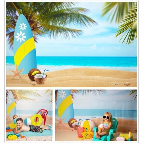Summer Blue Sea Golden Beach Backdrop for Children Birthday Cake Smash Photo Props Studio Booth Background Hawaii Photoshoot