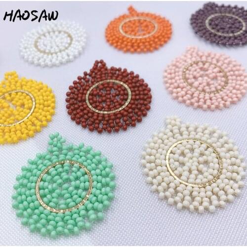 HAOSAW 4Pcs/Lot 35*39MM/Round/Exquisite/Seed Beaded/Pave/Genuine Gold Plating Charm/Hand Made/Earring Jewelry