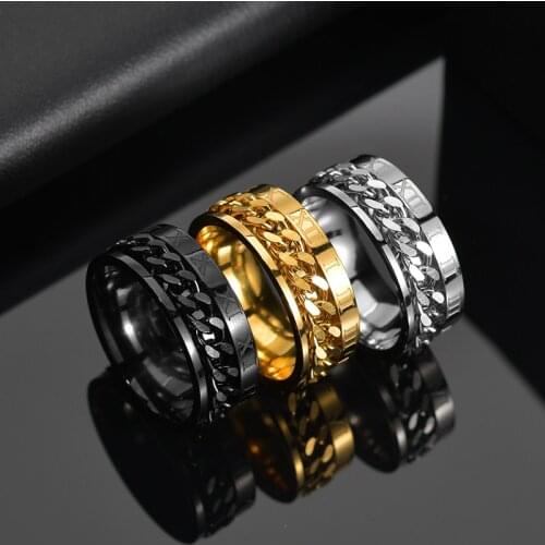 UZone Punk Rock Spinner Ring Stainless Steel Chain Rotable Rings for Men Women Accessories Couple Rings Xmas Gifts