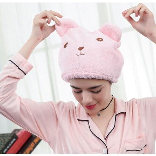 Cute Bath Hair Hooded Hat Towels Thicken Coral Fleece Absorbent Cat Bath Hair Towel Dry Cap Turban