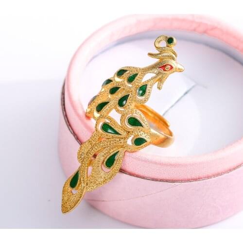 Trendy Golden Color Brass Peacock Rings For Women Opening Enamel Animal Female Ring Fashion Jewelry Accessories BAOSHINA