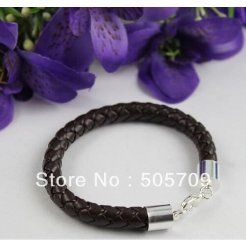 5PCS Fashion Brown Round Leather Bracelets 20cm #22525-#22526 FREE SHIPPING