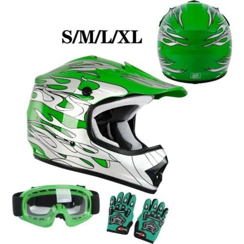 DOT Motorcycle Helmet Youth Kids Girls Boys Full Face Offroad Dirt Bike ATV Outdoorsport Safety Helmet w/Goggles Gloves