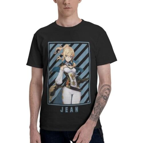 Mens Jean Genshin Impact Anime T-Shirt Novelty Game Tshirt Short Sleeve Unique T Shirt Homme Cotton Tee Tops Clothing