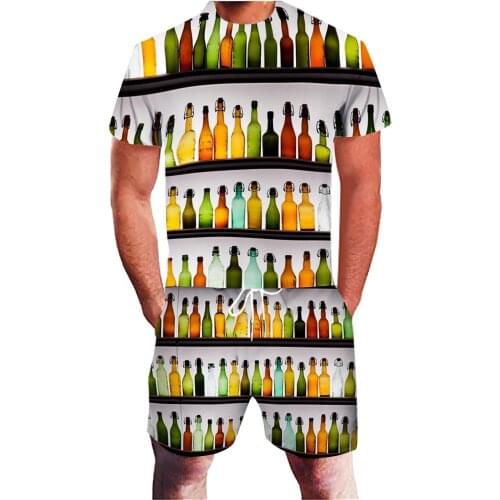 58# Mens Sets Summer Men Clothing Casual Sports 3d Beer Plus Size Fitness Running Two-piece Suit Ropa Hombre Jogging Sportwear