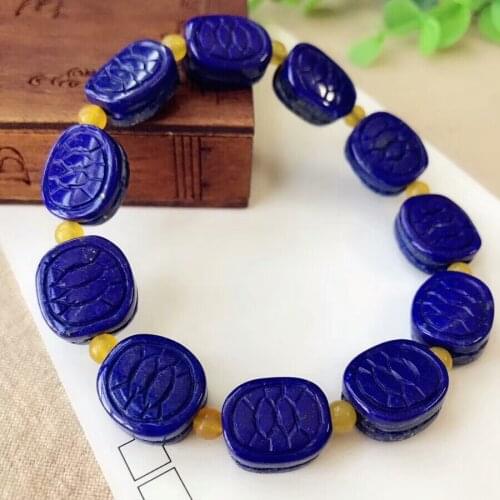 Genuine Natural Blue Lapis Lazuli Gems Stone 17x14mm Craved Rectangle Beads Bracelet Certificate AAAAA