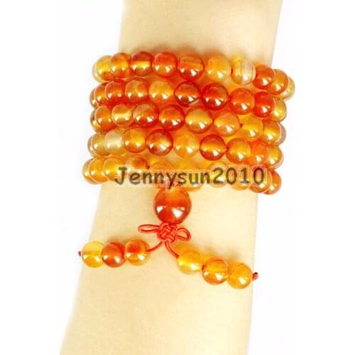 Natural Carnelian 8mm Gem Stone Buddhist 108 Beads Prayer Mala Multi-Purpose Stretchy Bracelet Necklace 2Strands/Pack
