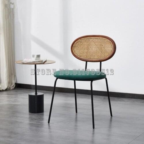 Nordic rattan dining chair creative ins single chair retro designer coffee lounge chair simple iron dressing chair