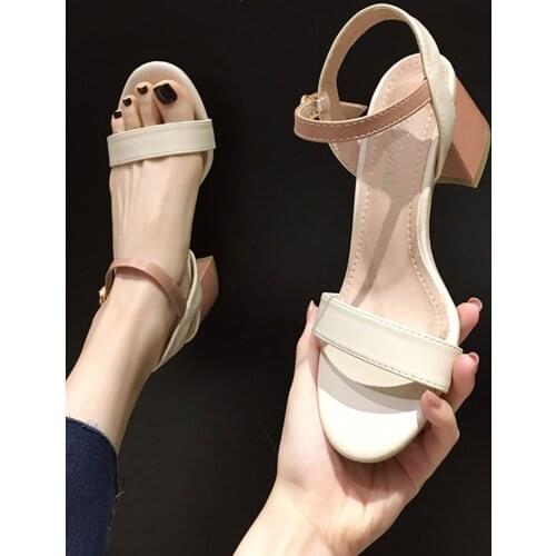 2021 summer new ladies Korean all-match mid-heel sandals fashion Roman high heels