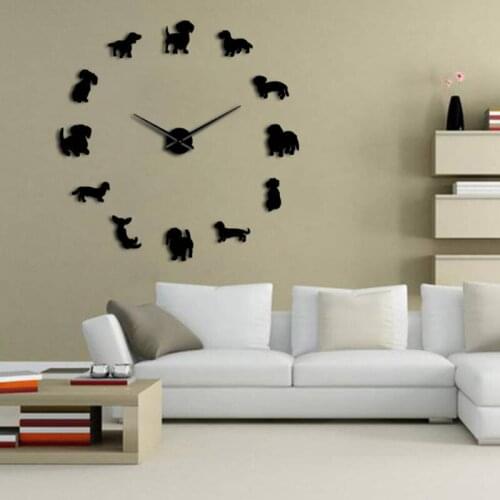 New arrival Clock Watch Wall Clocks Horloge 3d Dog pattern Acrylic Mirror Stickers europe Home Decoration Living Room Quartz