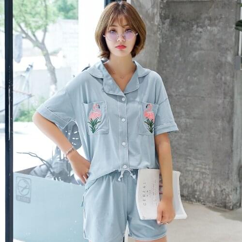 Yomrzl A660 New arrival summer cotton womens pajama set 2 piece flamingos sleep set sweet home style sleepwear