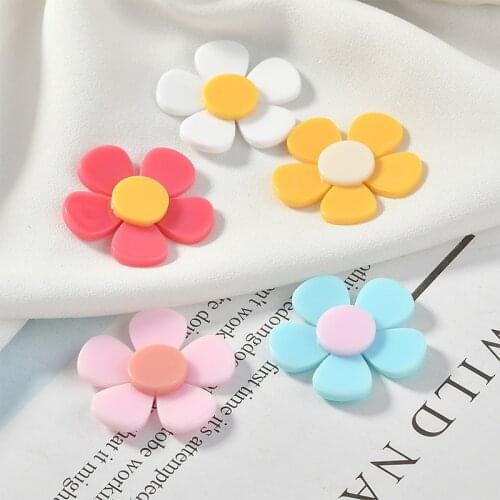 Newest 40pcs 31MM Cute Spring Flowers Shape Plant Colorful Resin Cabochons Girls Ornament Jewelry Earring Decor Plastic Material