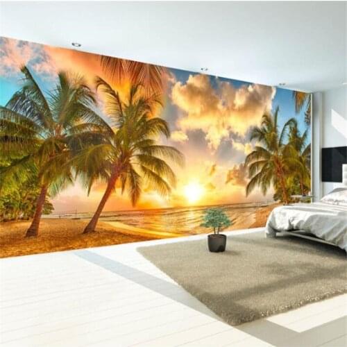 Beibehang Wallpaper Customize Wallpaper Mural HD Huge Seaside Evening Sun Cocos Landscape Living Room Bedroom Backdrop Wall