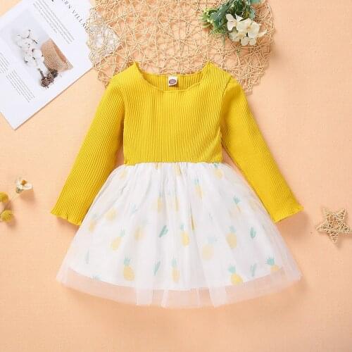 Autumn Winter Infant Baby Girls Dress Pineapple Print Lace Kids Dresses Patchwork Knitted Princess Dress Toddler Girls Clothes