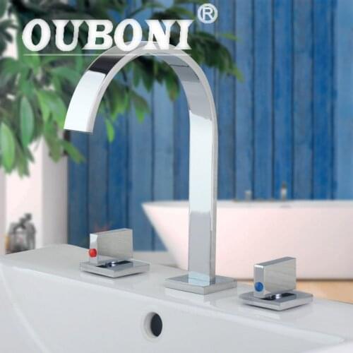 OUBONI Bathroom Modern 3PCS Widespread Bathtub Faucet Waterfall Bathroom Chrome Bathtub Water Tap Basin Sink Mixer Taps