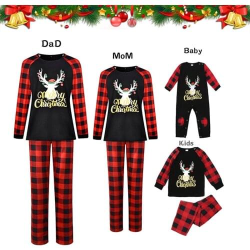 2021 Family Look Pajamas Fashion Christmas Family Clothes Matching Outfits Cartoon Deer Family Christmas Home Wear Pajamas Suits