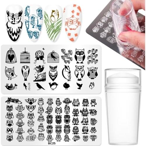 Nail Stamping Plates Owl Pattern Nail Template Plate Rectangle Stamp Manicure Tool Accessories