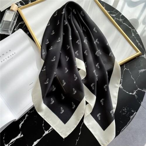 70*70cm Lady Print Silk Square Neck Scarf Shawl Wrap Hair Band Foulard Women Office Neckerchief Tie Ribbon Bag Scarves Summer