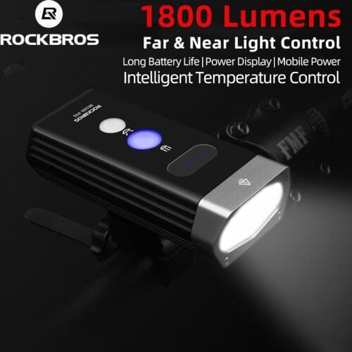 ROCKBROS 1800 Lumen Bike Light 3 Leds USB Rechargeable Bike Light IPX5 Waterproof LED Headlight as Power Bank Bike Accessories
