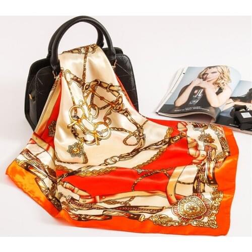 Silk Scarf Lady Print Square Scarves Fashion Shawls Head Wraps for Women Bandana Large Hijab Luxury Foulard New Summer 2021