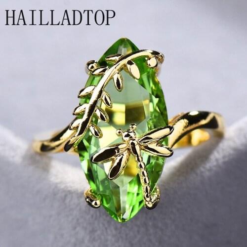 Dragonfly Twine Olive Green Ring Trendy Princess Crystal Ring Woman Wedding Party Chic Ring Zirconia Engagement Ring Gift