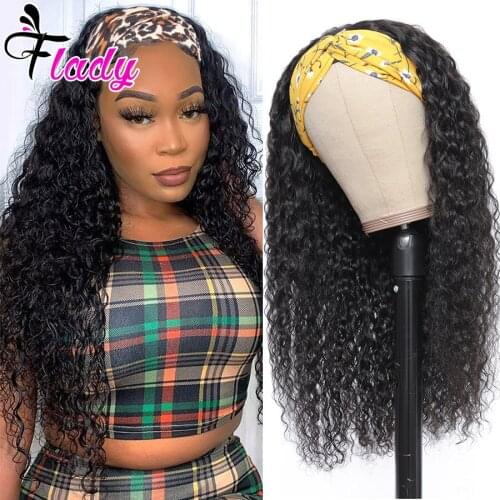 Water Wave Headband Wig Human Hair Wigs For Black Women Brazilian Scarf Wig No Gel Glueless Remy Curly Human Hair Wigs Flady
