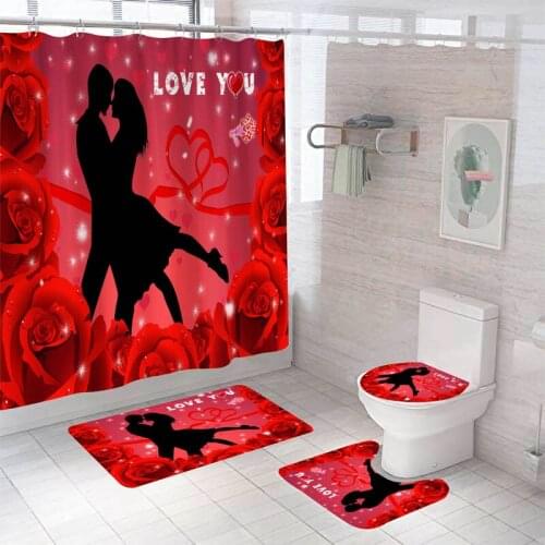 Waterproof Bathing Shower Curtain Set with 12 Hooks Toilet Covers Bath Mat for Bathroom Non-slip Rug Carpet Bathroom Accessories