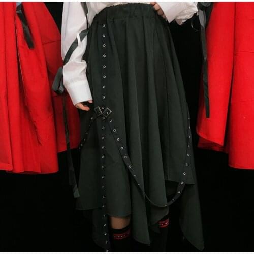 Japanese Dark wind autumn and winter irregular lanyard long high waist skirt hard girl punk elastic skirt female TBM-S14