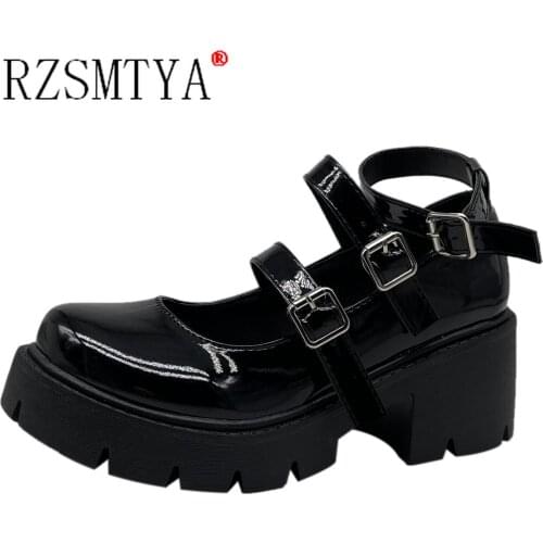 Spring Platform Leather Shoes Women Casual Oxford Loafers Thick Bottom Ladies Square Heel Lolita Shoes Mary Jane Women Moccasins