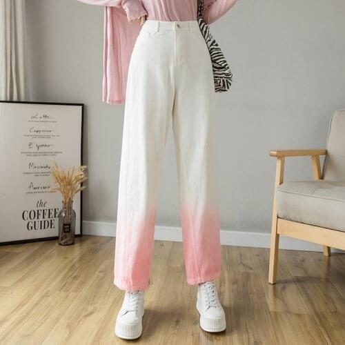 2021 Vintage Y2K High Waist Pink Tie Dye Jeans Pants Women Summer Office Lady Colorful Denim Trousers Wide Leg Pants Jean P147