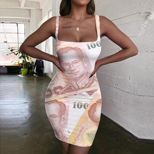 Giyu Brand Thai Baht Dresses Women Money Vestido Sexy Thailand 3d Print Character Halter Sleeveless Harajuku Ladies Dresses