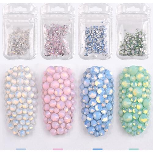 1 Pack Multi Size Opal Nail Rhinestones Flat Bottom Colorful Crystal Glass Gems For DIY UV Gel 3D Nail Art Decorations SS4-SS20