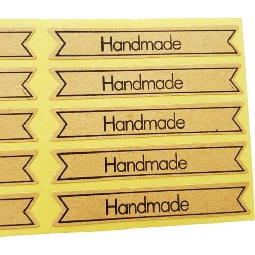 100 Pcs/lot 'HandMade' Strip sticker Kraft Sticker Gift Seal Stickers For Homemade Bakery & Gift Packaging Stickers Scrapbooking