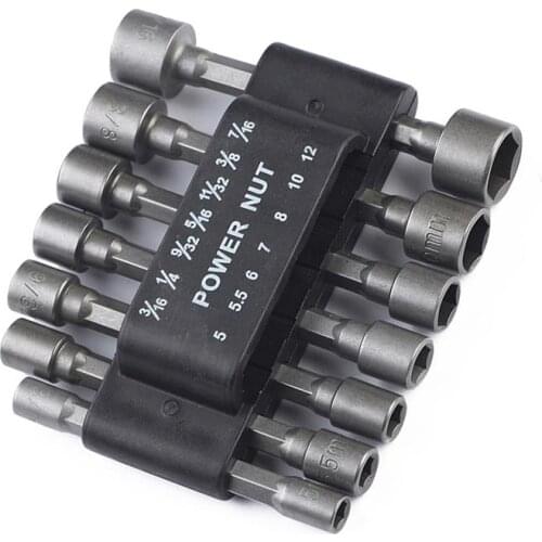 14 Pcs Imperial Impact Hex Bit Socket Set Driver Adapter Socket Bit Set Drill Bits 1/4 Inch Hex Shank Tool Socket Nut Nut Driver