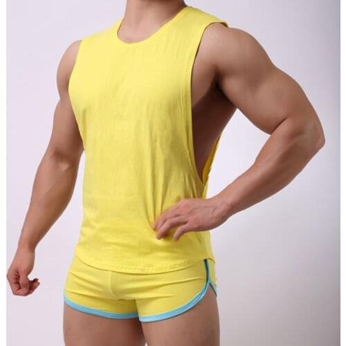 2PCS/Sets Men Sexy Undershirts Suits Sleeveless Tops + Boxer Shorts Loose Casual Sports Fitness Vest Trunks Shorts Sleepwear 2XL
