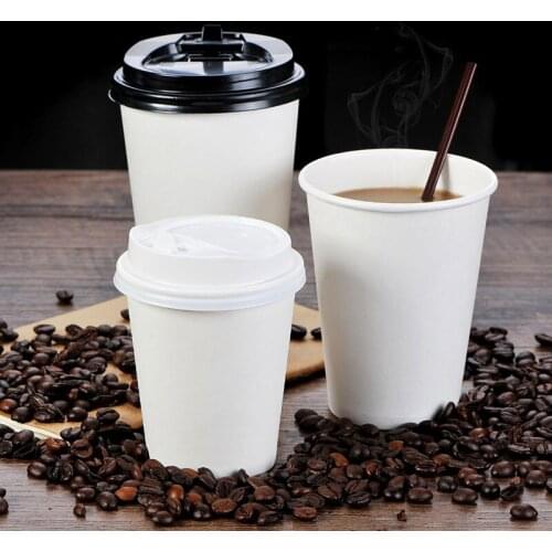 50pcs Thick White Paper Cup Disposable Coffee Cup 250ml Small Juice Beverage Water Packaging Cups With Lids And Brown Sleeves