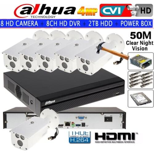 6pcs DAHUA 4MP waterproof CAMERA DH-HAC-HFW1400DP cvi Bullet camera with 4MP Digital CVR DH-HCVR7208AN-4M security camera